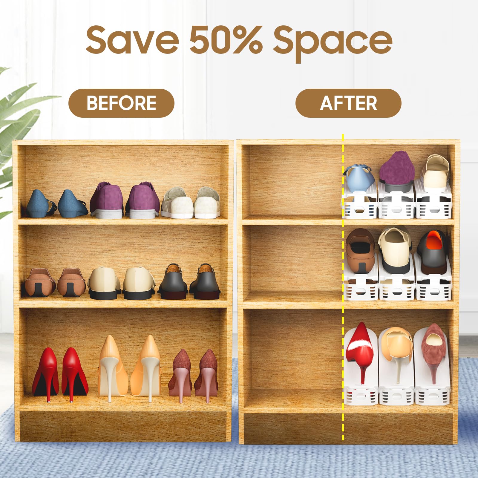 QINGUANG 20 Pack Adjustable Shoe Organizer - 4 Height Double Layer Shoe Stacker Space Saver for Closet Storage (White) | Perfect for Small Spaces, Apartment Organization & Shoe Display