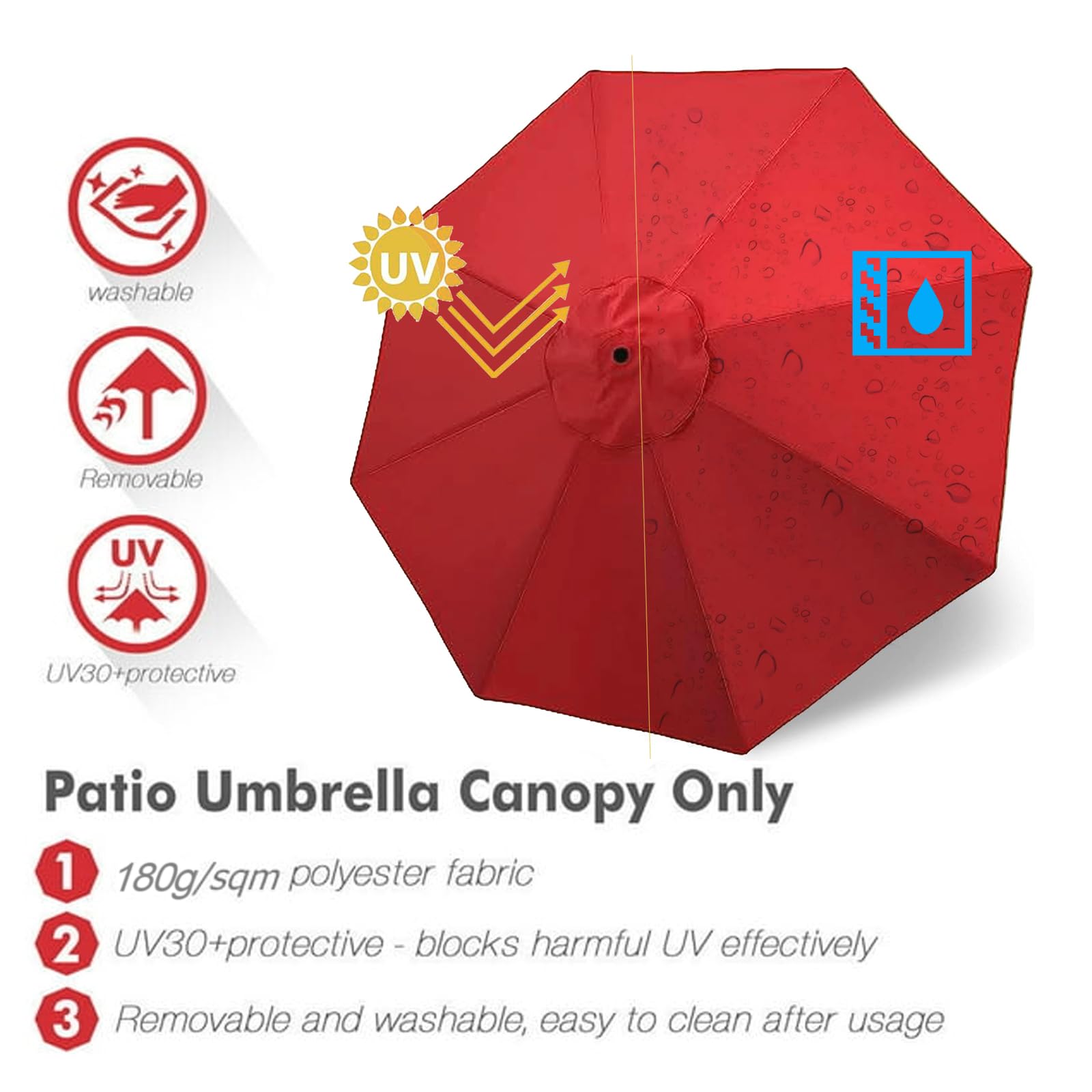 9ft Replacement Canopy for Patio Umbrella - Outdoor Table Market Yard Umbrella Top with 8 Ribs | Perfect for Backyard, Poolside, and Outdoor Dining Areas