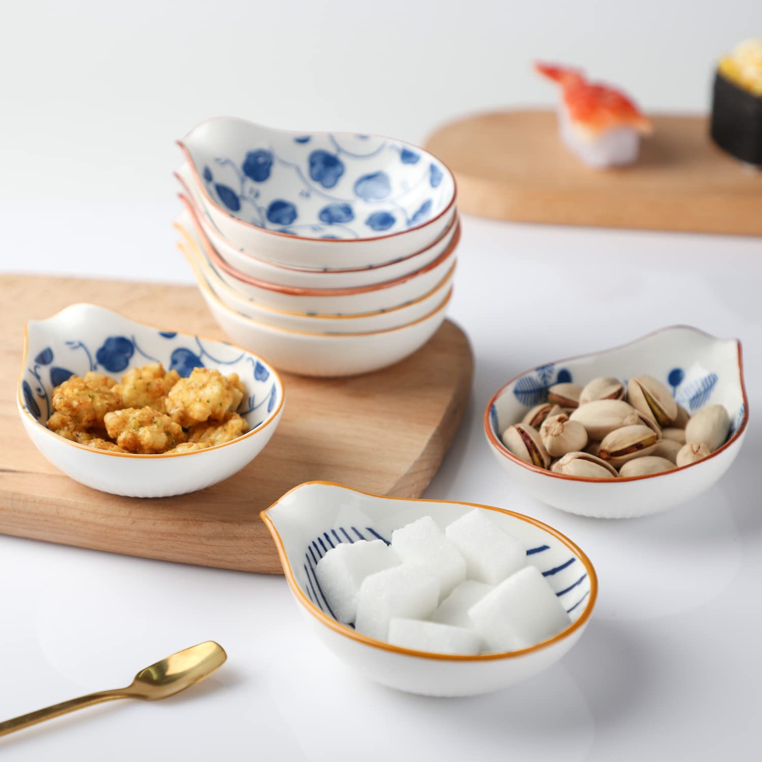 8-Piece Ceramic Dipping Sauce Bowls Set - Soy Sauce, Condiment & Seasoning Dishes for Sushi, Dumplings & Appetizers | Elegant Side Dishes for Asian Cuisine & Party Platters