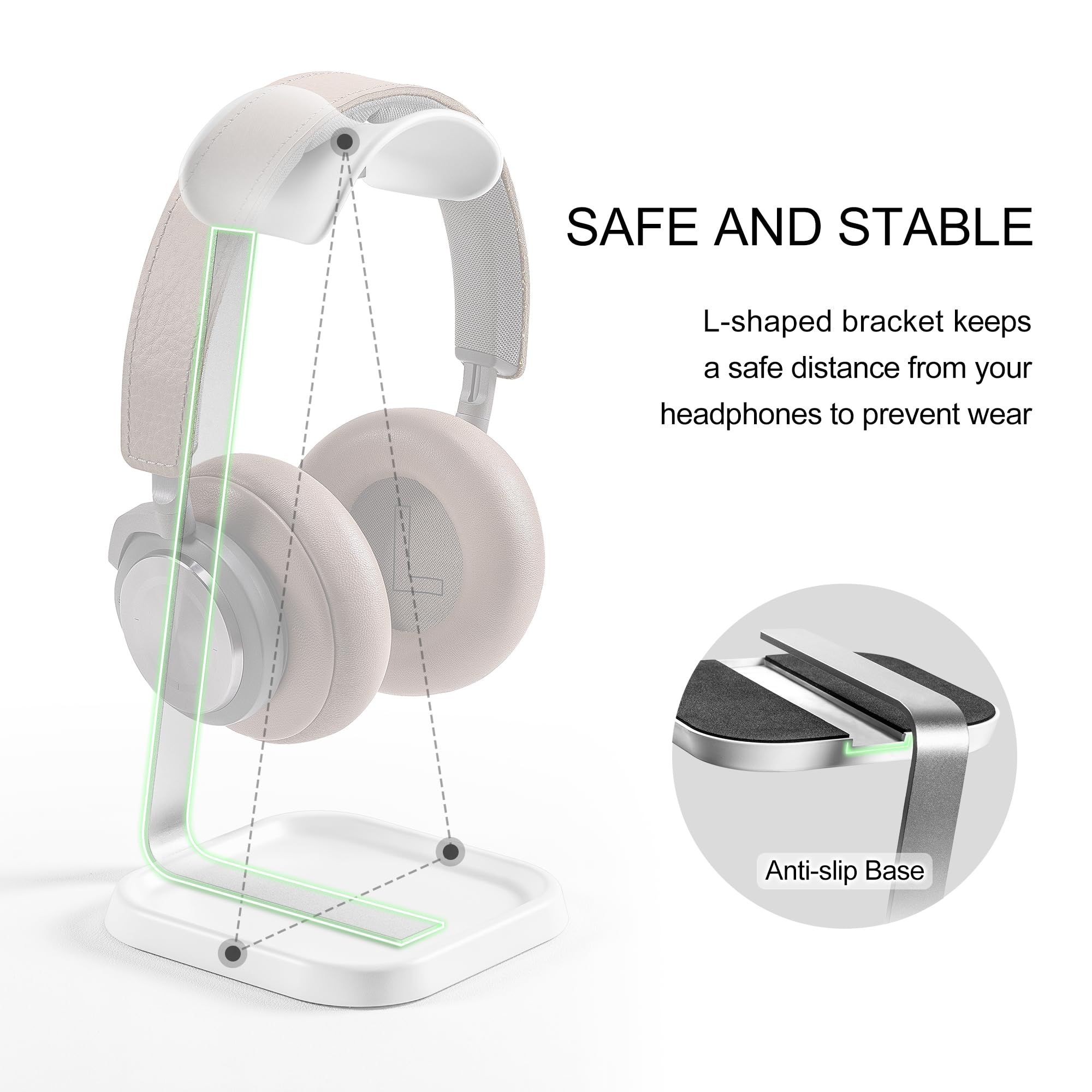 Premium Curved Headphone Stand with Storage Tray - Universal Gaming Headset Holder for AirPods Max/Pro, Beats, Bose, Sony & More - Space-Saving Desk Organizer for Home Office & Gaming Setup (White)