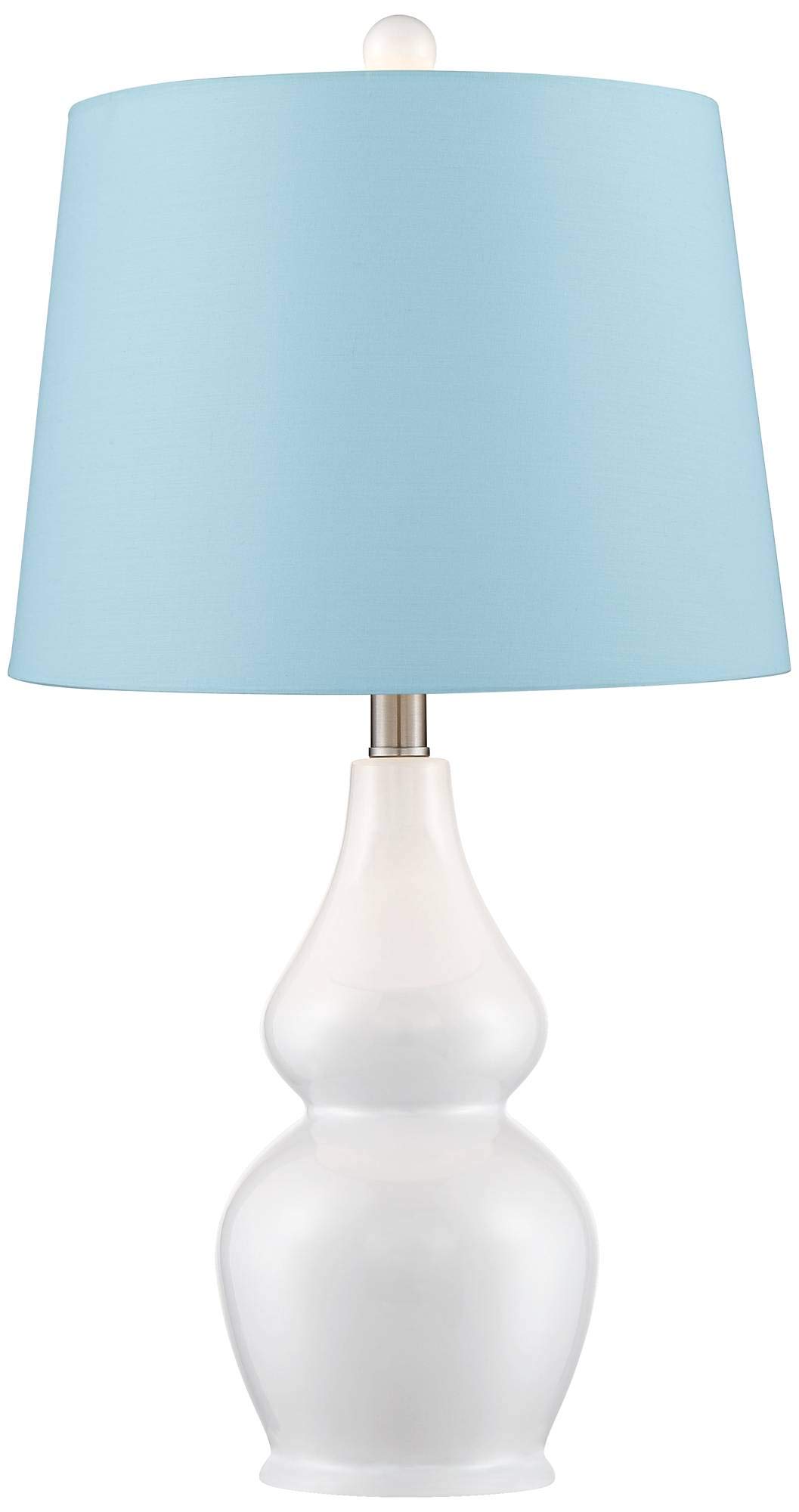 360 Lighting Jane Modern Table Lamps - Set of 2 White Ceramic Double Gourd Lamps with Blue Hardback Fabric Tapered Drum Shade (25