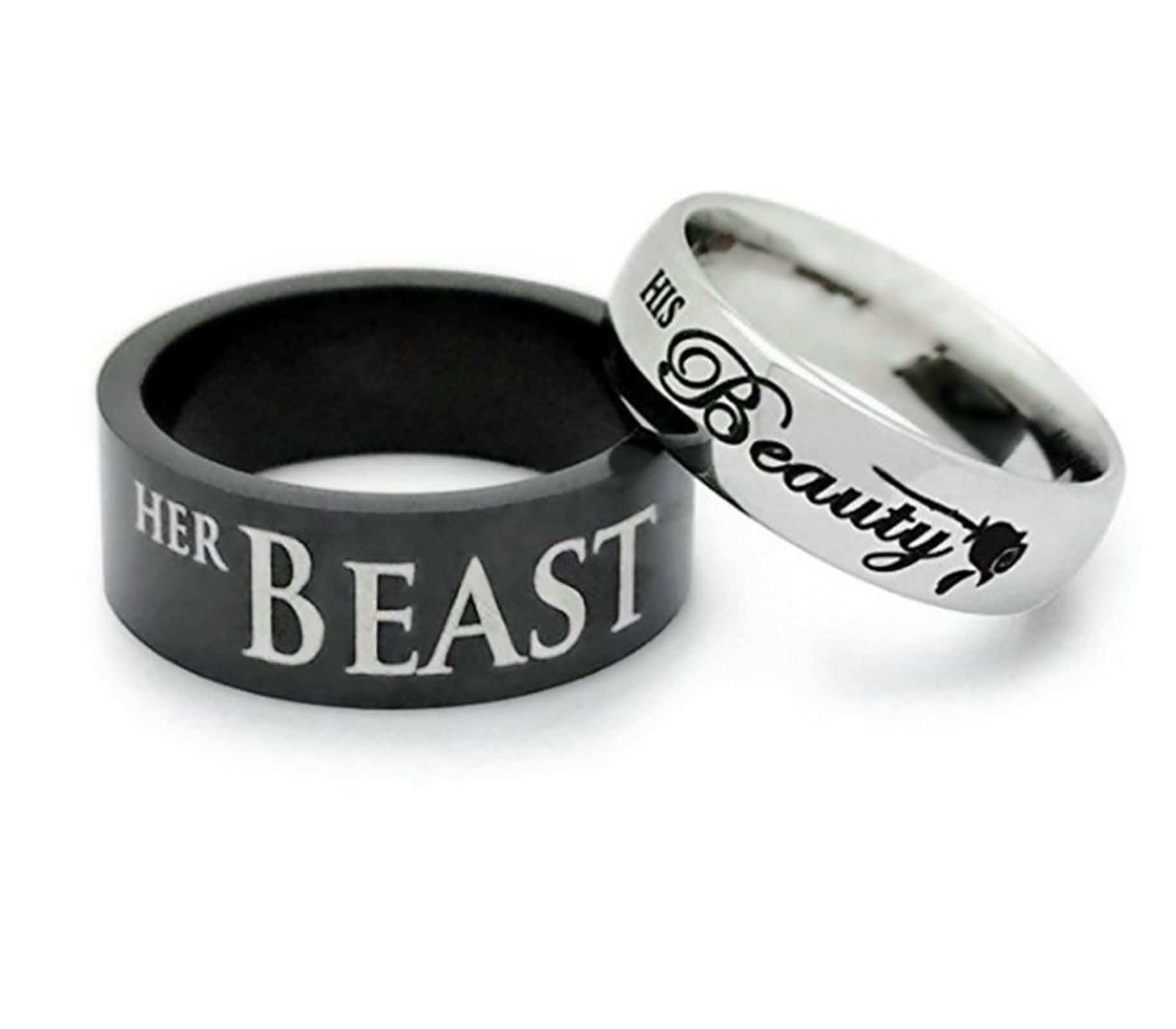 Bcughia Statement Ring - Stainless Steel Beauty and the Beast Engagement Ring for Men & Women | Perfect for Couples, Weddings, Anniversaries & Romantic Gifts
