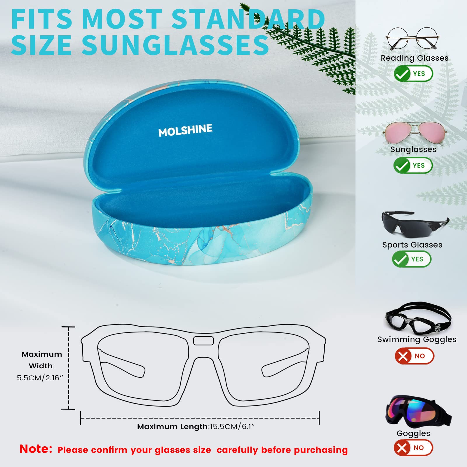 molshine Hard Shell Sunglasses Case - Durable Protective Eyewear Storage for Women & Men - Fits Oversized Sunglasses & Eyeglasses - Perfect for Travel, Beach, and Outdoor Activities