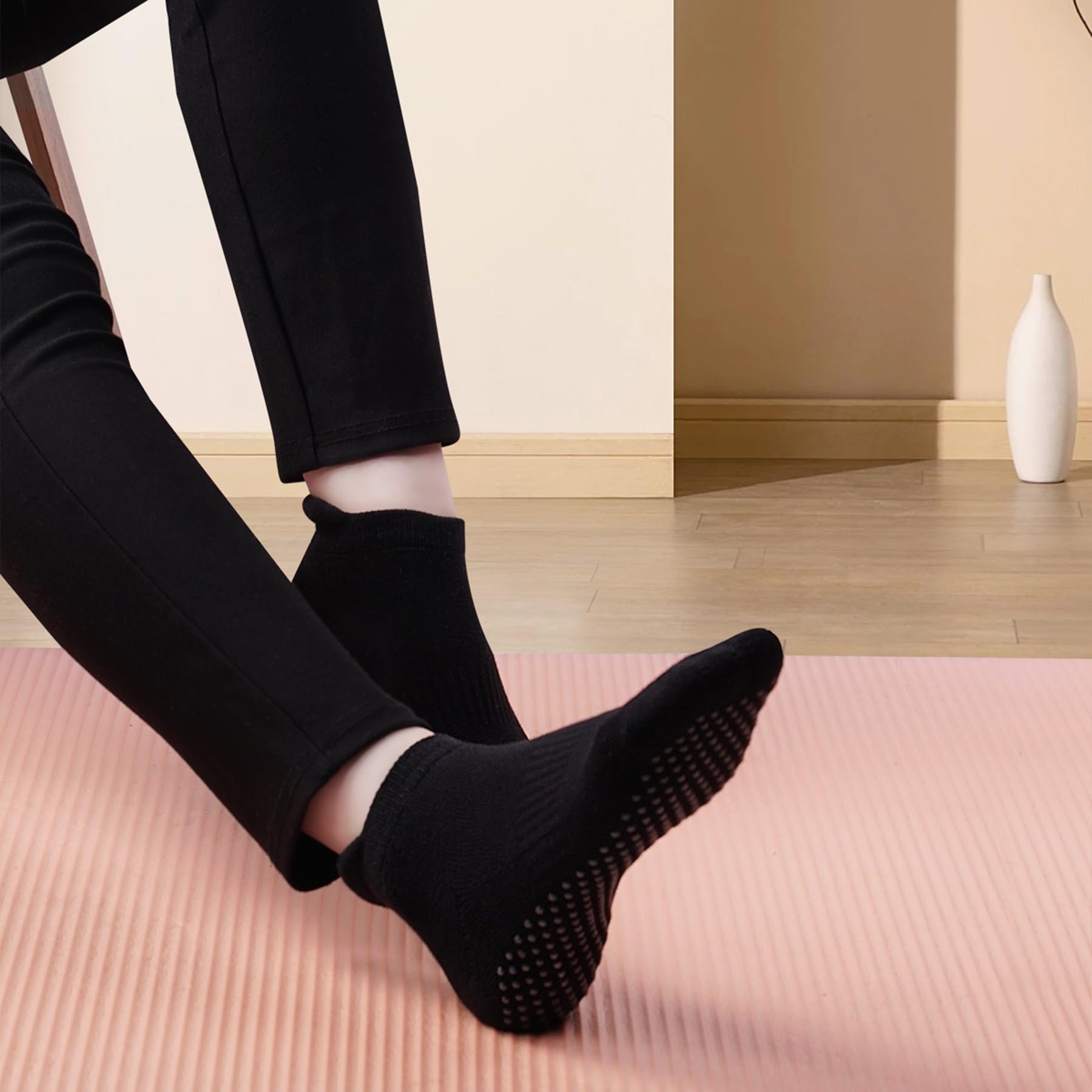 3 Pairs Non-Slip Grip Socks for Women - Anti-Skid Yoga, Pilates & Soccer Socks with Breathable Cotton - Perfect for Workout, Dance, Gym & Home Use