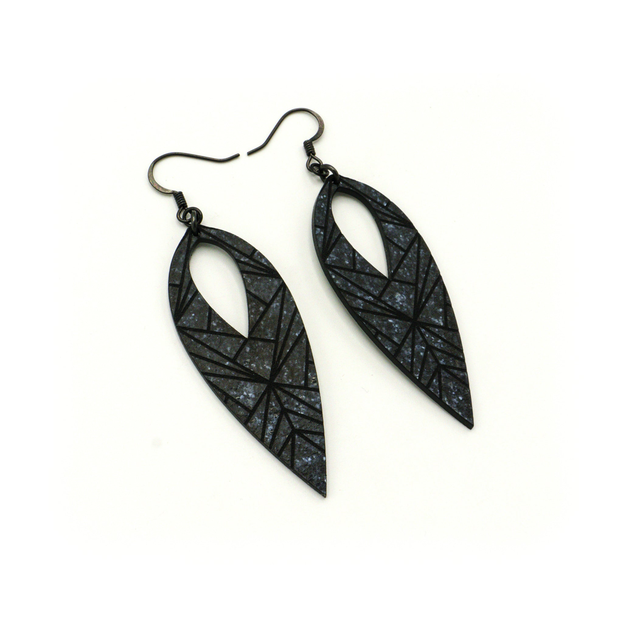Nativas [05] Acrylic Earrings - Black Galaxy & Black | Stylish Handmade Earrings for Women, Perfect for Parties, Weddings & Everyday Wear