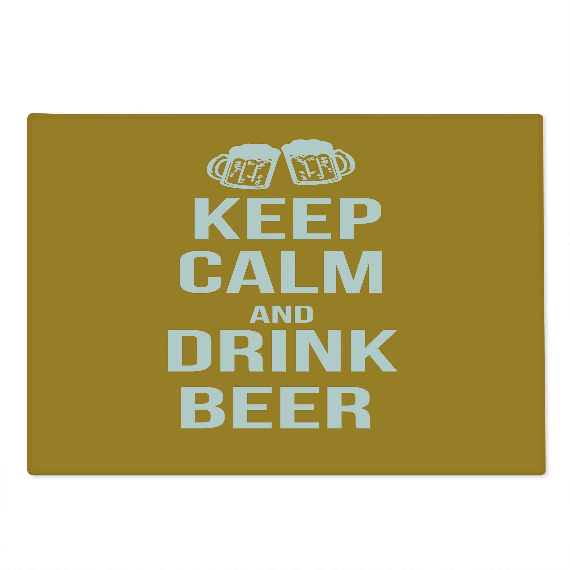 Ambesonne Keep Calm Cutting Board - Drink Beer Themed Tempered Glass Serving Board with Fun Pub Print, Large Amber White - Perfect for Home Bars, Kitchen Decor & Entertaining Guests