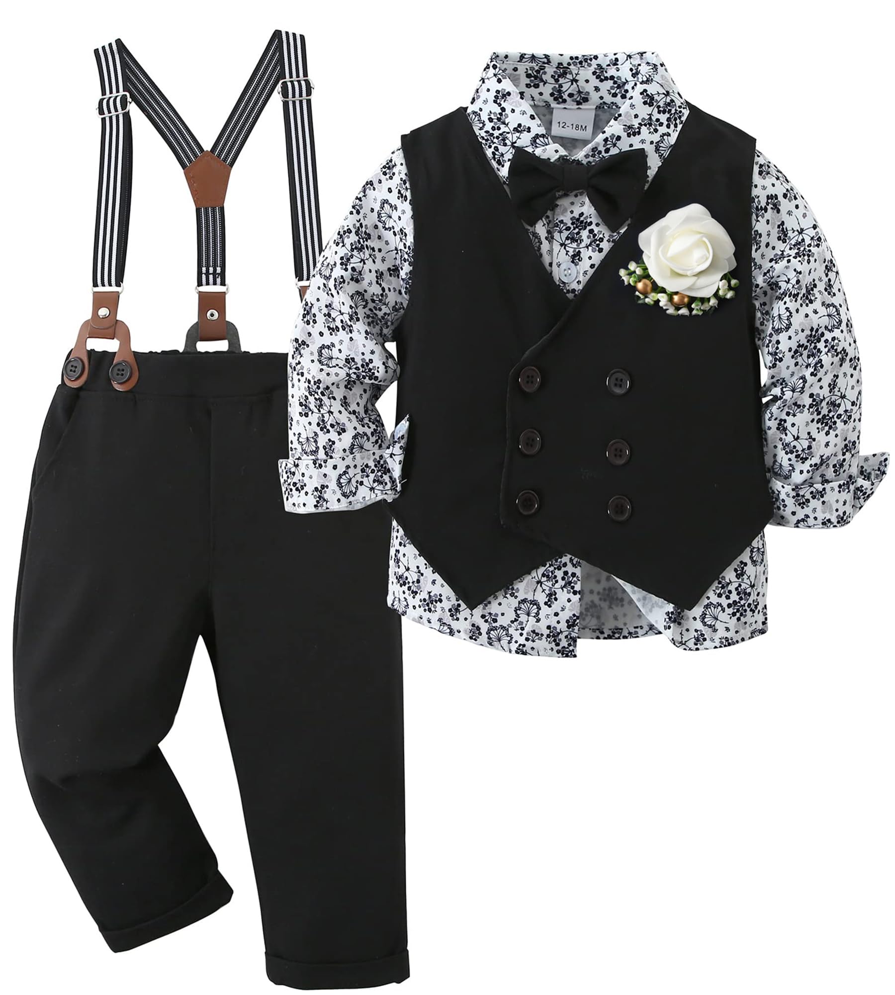 ARTMINE Toddler Boy Suit Set - Formal Dress Shirt, Bow Tie, Vest & Pants for Weddings & Special Occasions | Gentleman Outfit for Boys 2-5 Years