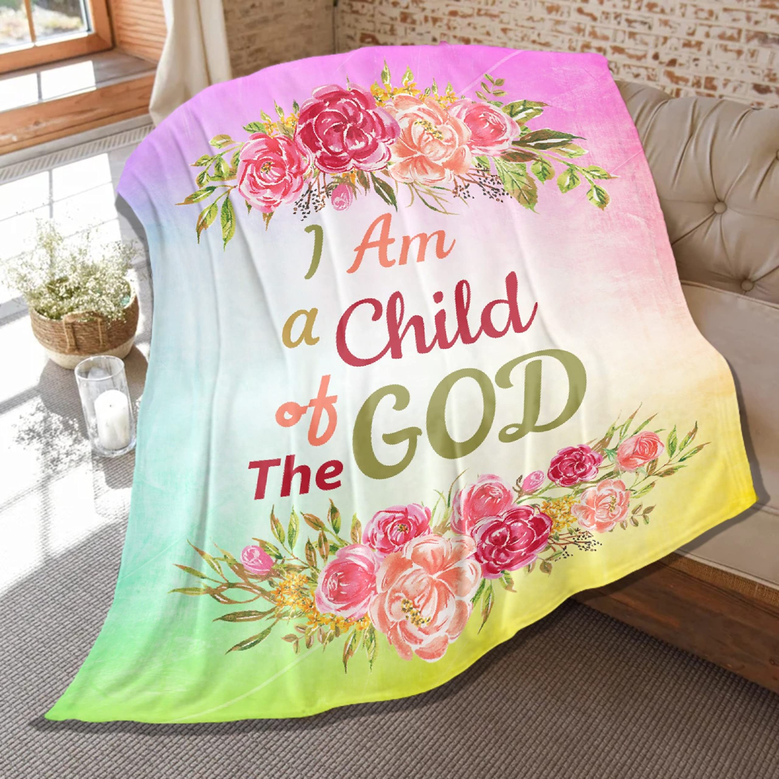 Soft Plush Flannel Bible Blanket for Kids & Teens - 60x50 Inch Lightweight Throw Blanket with God and Child Design - Perfect for Couch, Bed, Sofa, Air Conditioning Use - Cozy Room Decor Gift for Boys & Girls