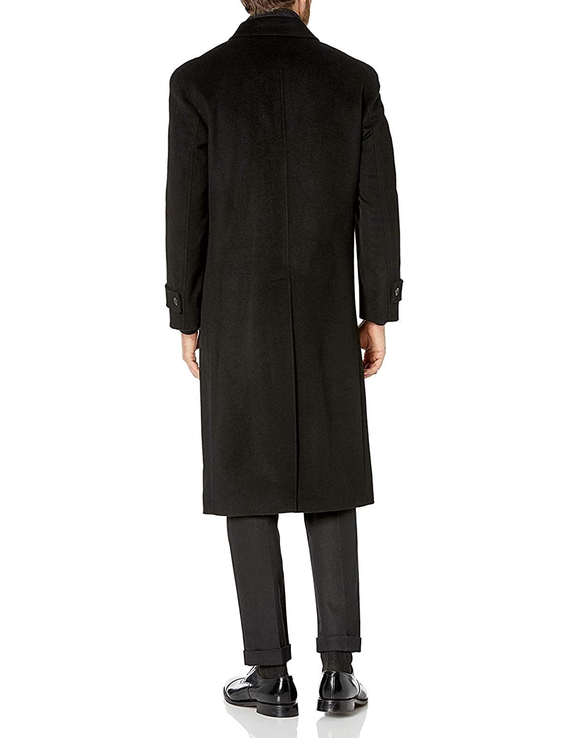 Premium Men's Black Wool Cashmere Blend Single Breasted Winter Overcoat - Elegant Formal & Business Attire for Cold Weather