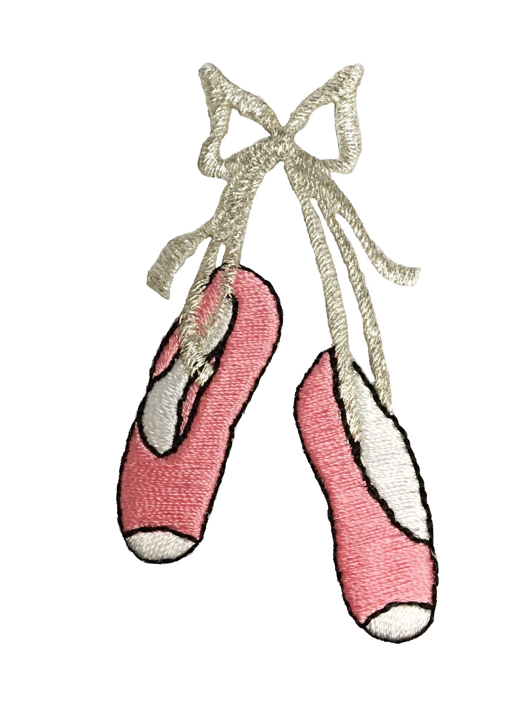 Pink Ballet Shoes for Women - Elegant Silver Bow Slippers with Embroidered Iron-On Patch | Perfect for Dance Practice, Costumes & Gifts