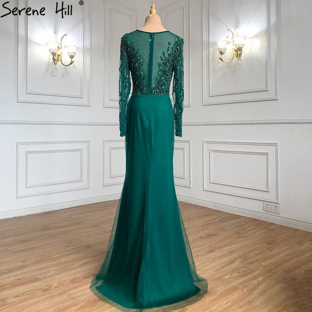 Elegant Muslim Green Mermaid Evening Dress with Train & Beading - Luxury Women's Party Gown for Special Occasions 2025 | Perfect for Weddings, Galas & Formal Events - LA71107