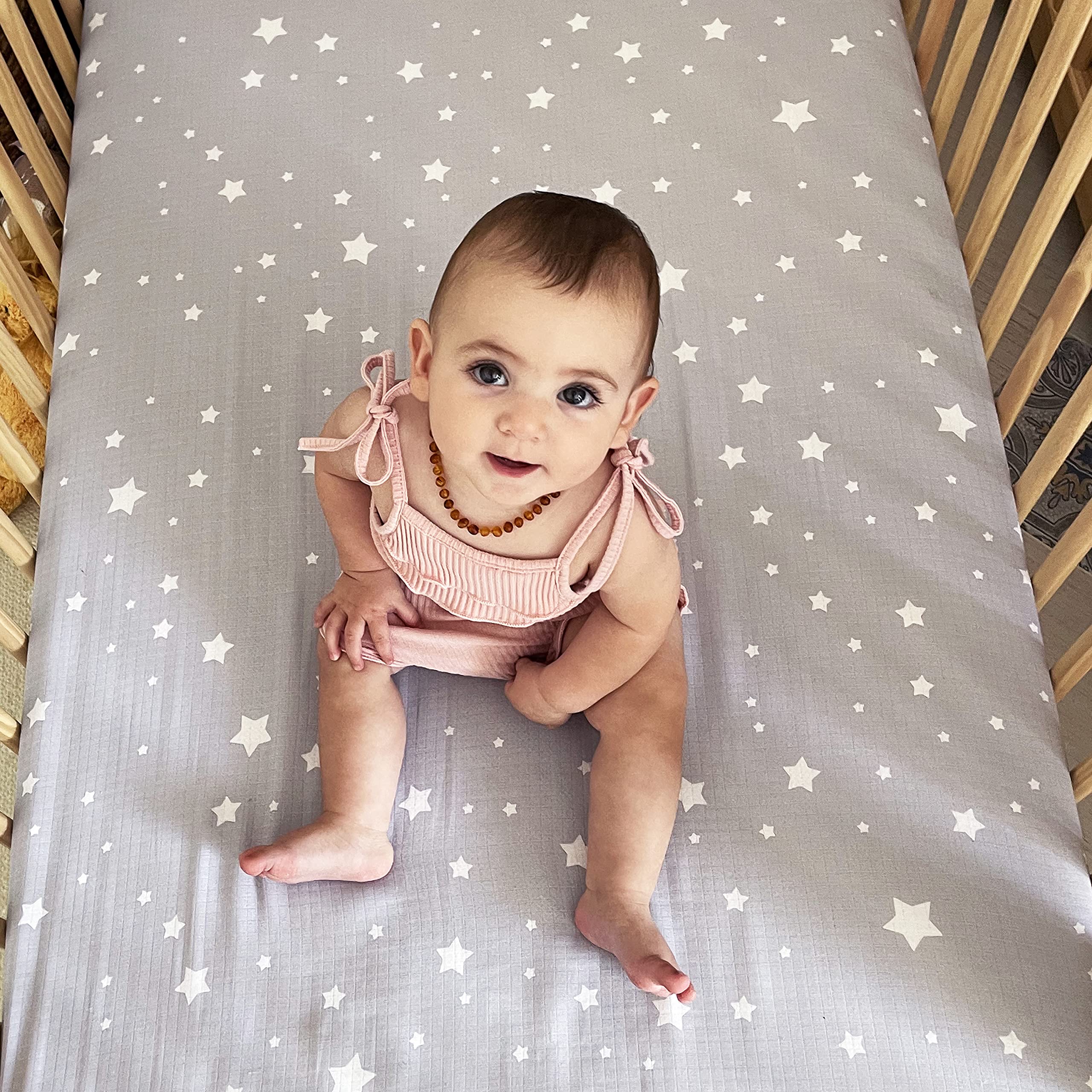 Organic Muslin Cotton Mini Crib Sheets 2-Pack - Breathable & Soft Baby Bedding for 24