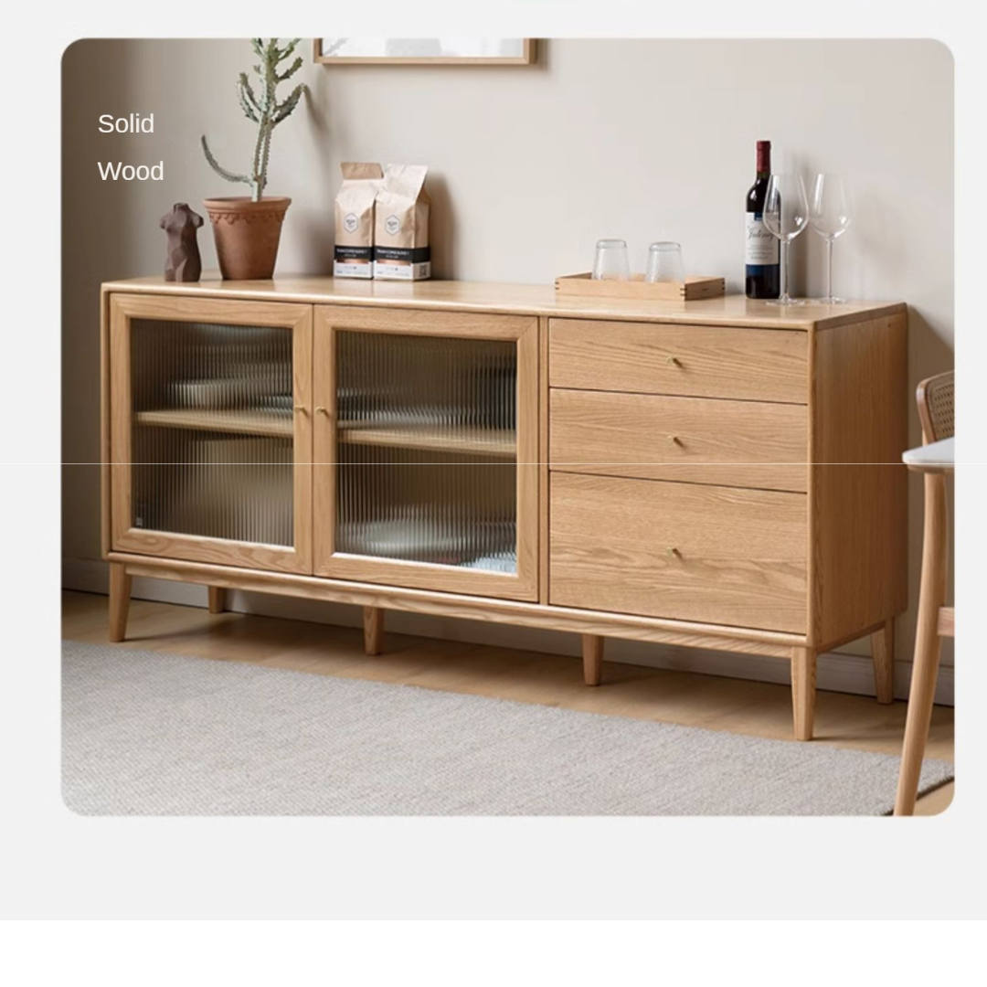 Solid Oak Wood Sideboard Buffet Cabinet - Rustic Dining Room Storage for Dishes, Linens & Entertaining Essentials