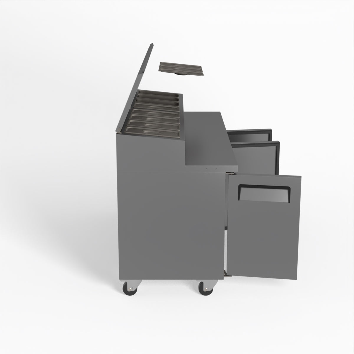 AG 3 Door Commercial Saladette Refrigerator - Holds 8 x 1/3 GN Food Storage Trays - Perfect for Restaurants, Delis & Catering Businesses