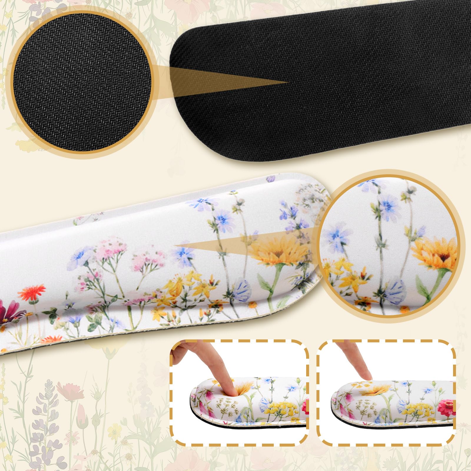Saillong 4-Piece Floral Mouse Pad Set - Extra Large Wildflower Desk Mat, White Gaming Mouse Pad with Wrist Support for Women & Coworkers - Perfect for Office, Home & Gaming Setup