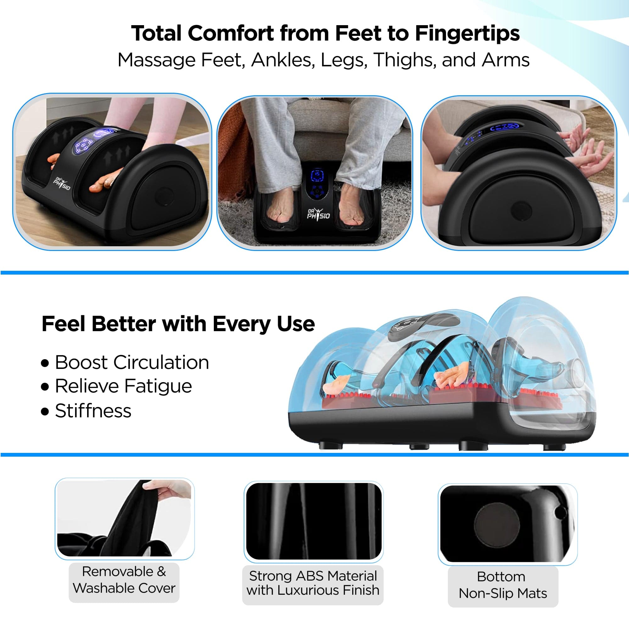 Dr Physio USA Bliss Shiatsu Electric Foot Massager - Deep Tissue Kneading for Muscle Pain Relief, Varicose Vein & Plantar Fasciitis - Improves Blood Circulation - Perfect for Home, Office & Post-Workout Recovery