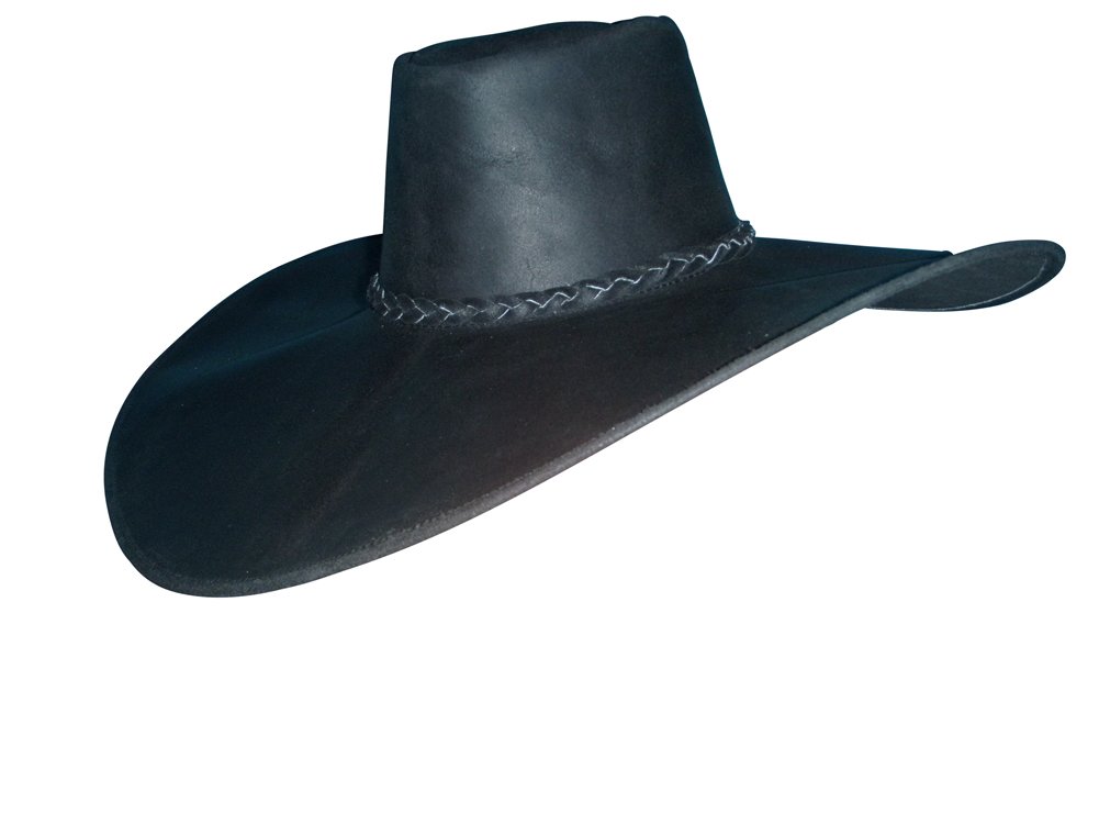 Sharpshooter Rendezvous Cavalier Swashbuckler Tea Party Black Leather Cowboy Hat - Western Style Fashion Accessory for Costume Parties, Halloween & Themed Events