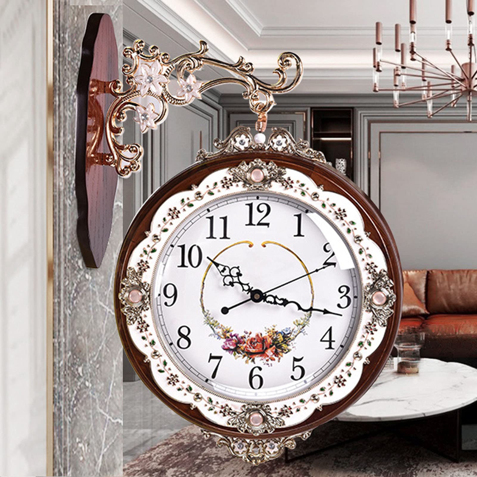 360° Silent Large Outdoor Garden Wall Clock - Double Sided Battery Operated European Style Luxury Clock for Living Room, Bedroom, Kitchen & Patio Decor