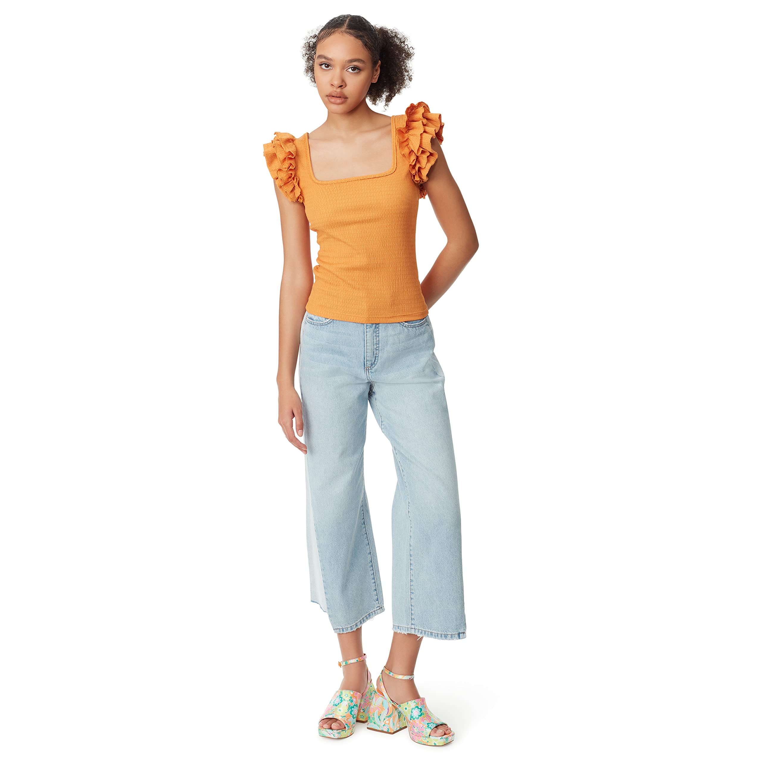 Circus NY Women's Anisa Ruffled Knit Tank Top - Summer Casual Sleeveless Blouse for Beach, Party & Everyday Wear