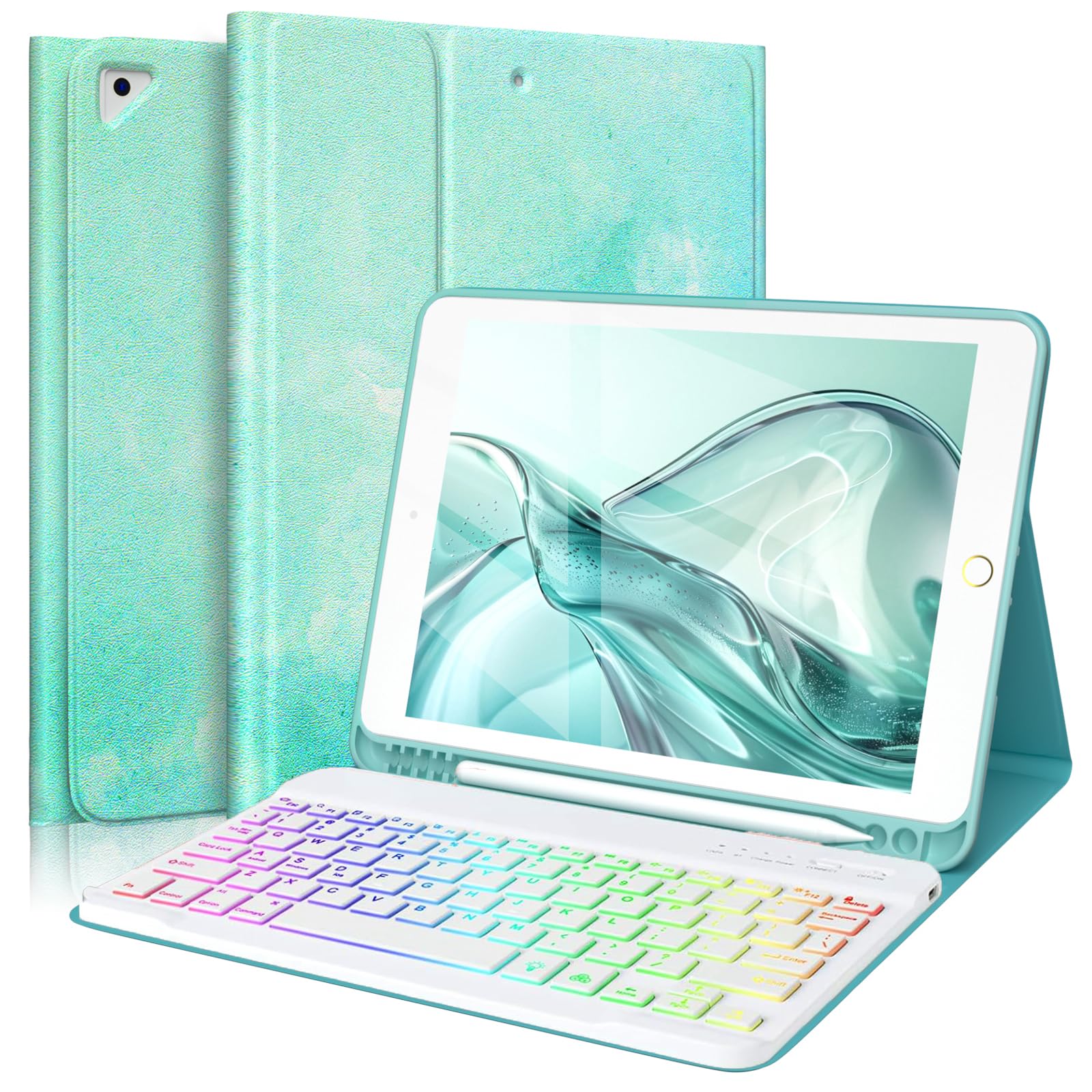 FUWANG Detachable Backlit Keyboard Case for iPad 9th/8th/7th Gen 10.2 inch, iPad Pro 10.5 & iPad Air 3rd Gen - 7 Color LED Backlight with Stand & Apple Pencil Holder | Perfect for Work, Study & Travel