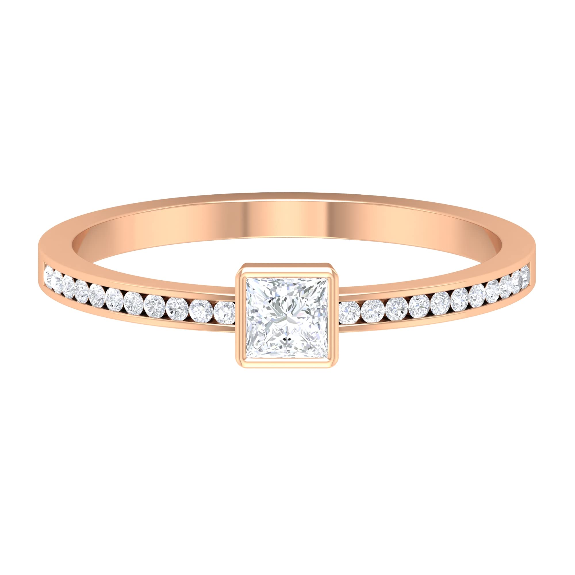 1/2 CT Natural Diamond Princess Cut Solitaire Ring with Side Stones - 14K Solid Gold Minimalist Ring - April Birthstone Jewelry for Women - Perfect for Engagement, Wedding, Anniversary & Special Occasions