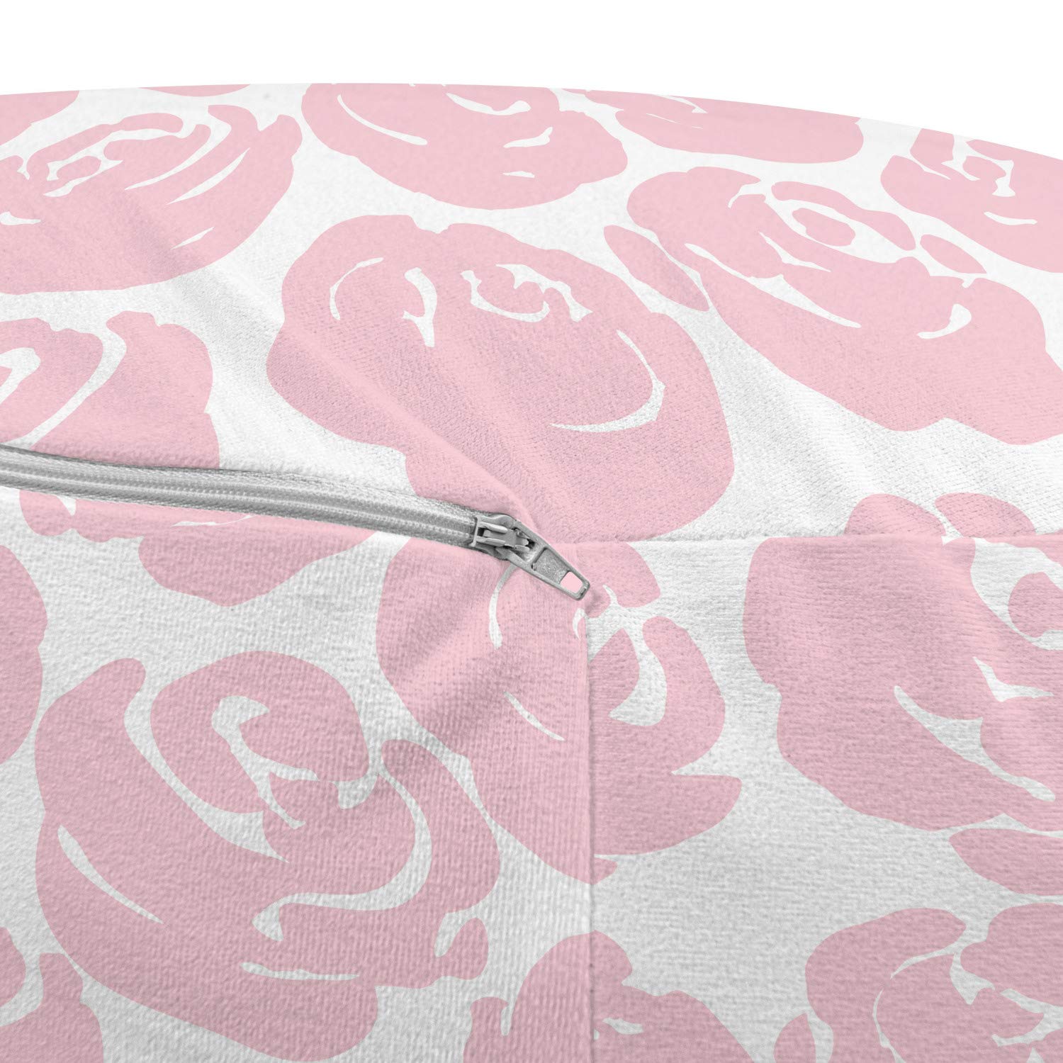 Ambesonne Floral Pouf Cover with Zipper - Rose Silhouette Design, English Garden Print Decorative Fabric Unstuffed Case, 30