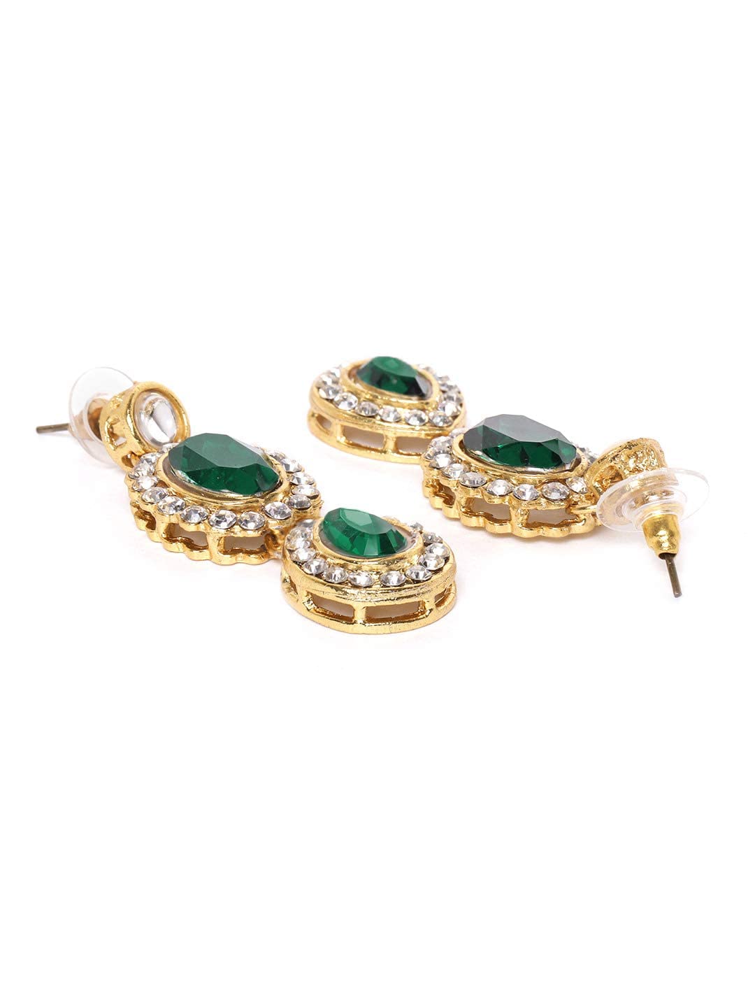 ZAVERI PEARLS Gold Tone Kundan & Green Stones Bridal Jewelry Set - Necklace & Earrings for Women | Wedding, Party & Special Occasion Accessories - ZPFK9597