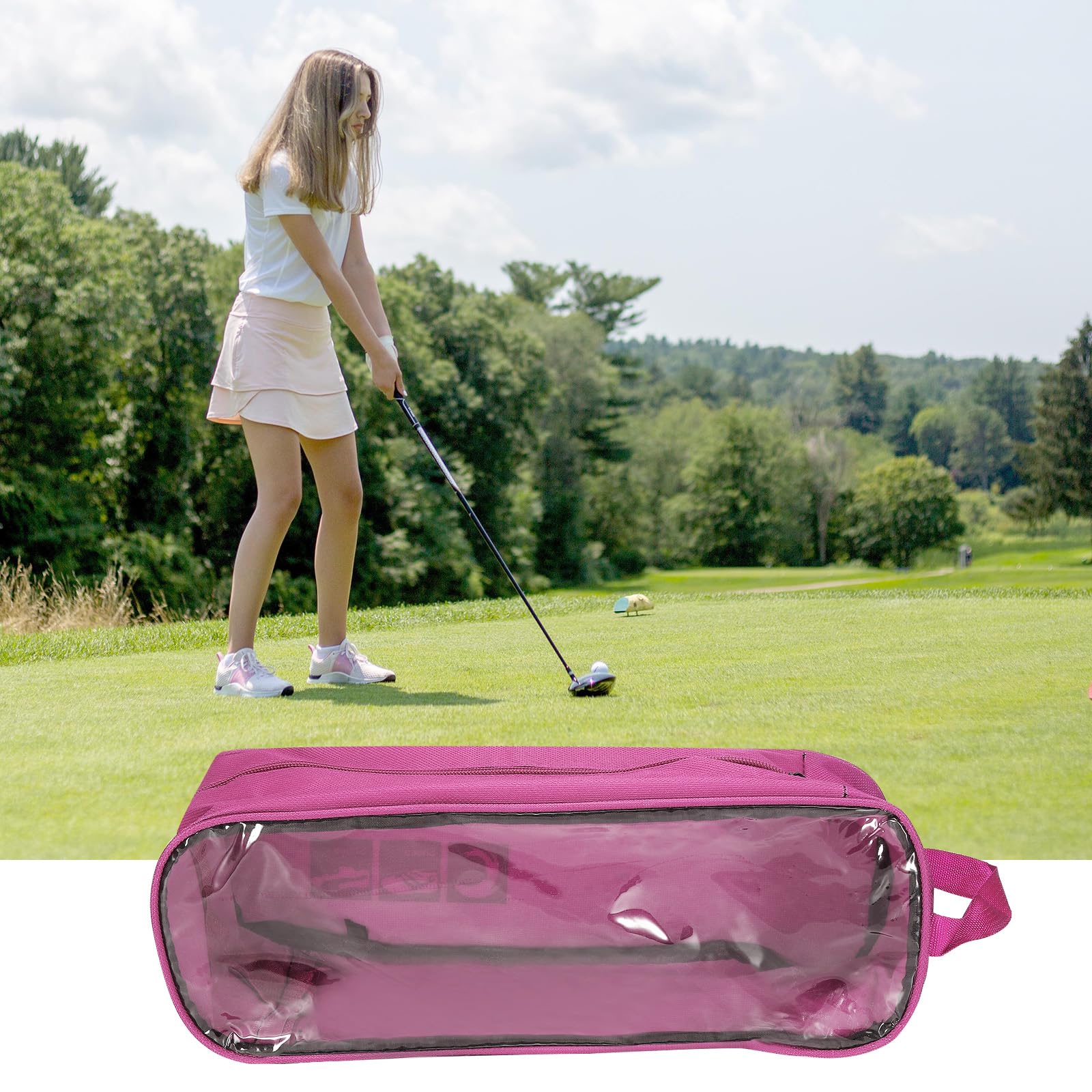 **PATIKIL Golf Shoe Bag – Portable & Breathable Zippered Sports Shoe Organizer for Golf, Gym, Travel – Rose Red – Perfect for Sports Enthusiasts & Travelers**