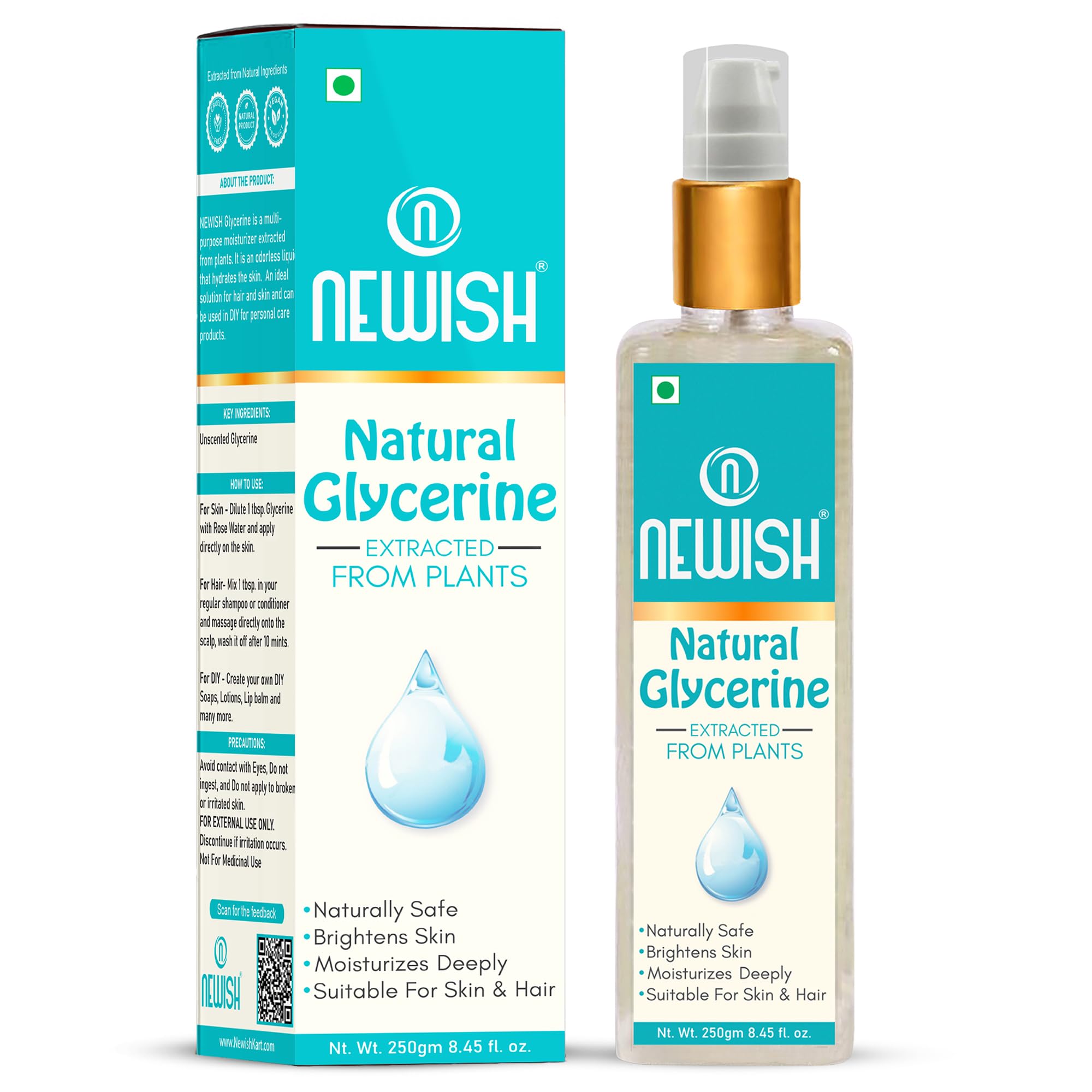 Pure & Unscented Glycerin for Skin Care - 100% Natural Glycerin Liquid for Face, Body & Hair - 250ml Bottle | Hydrating Moisturizer for Dry Skin, DIY Beauty Recipes & Soap Making