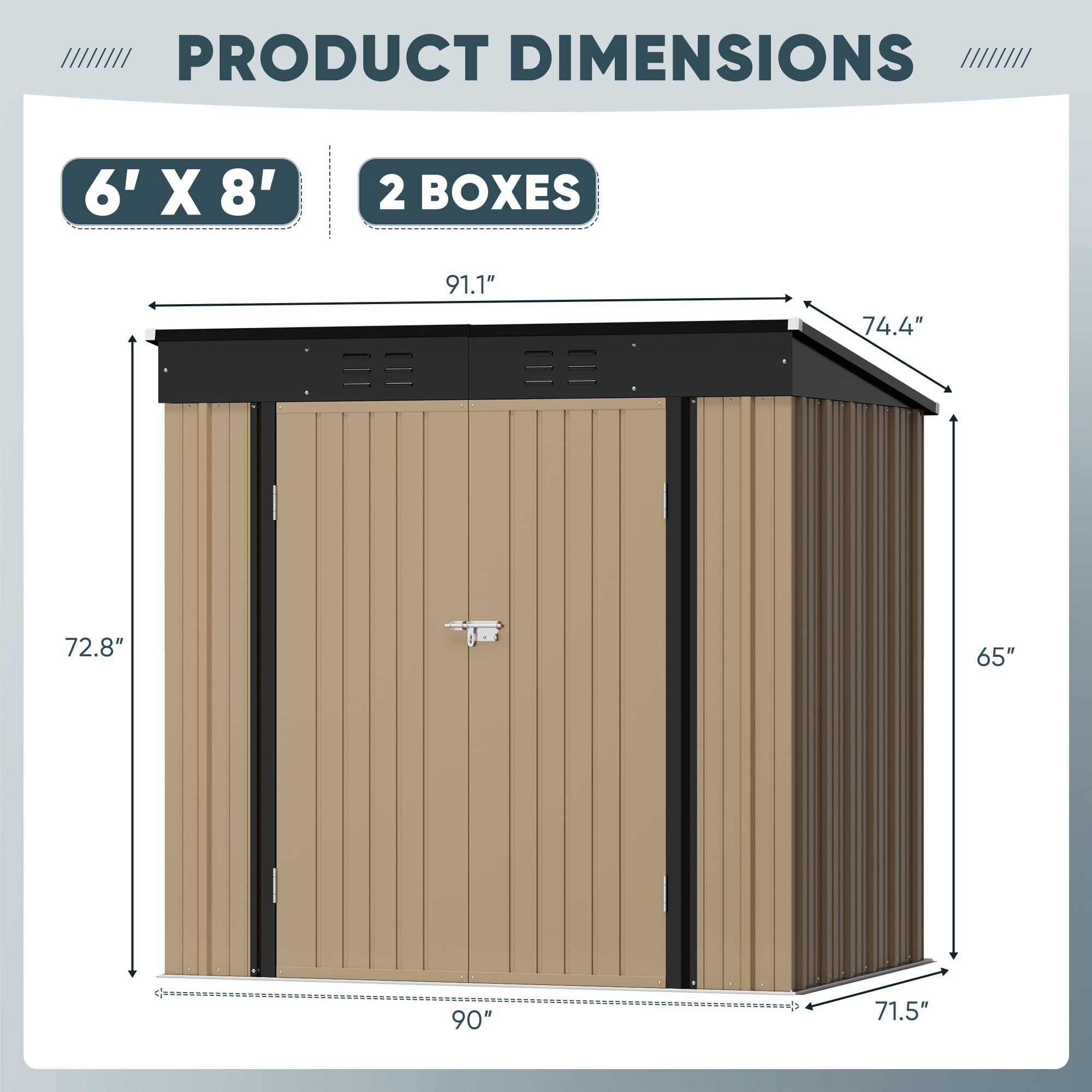 Devoko 6x8 FT Outdoor Metal Storage Shed - Garden Tool Shed with Sloped Roof for Patio, Lawn & Backyard Organization (Brown) | Perfect for Storing Lawn Mowers, Bikes & Seasonal Items