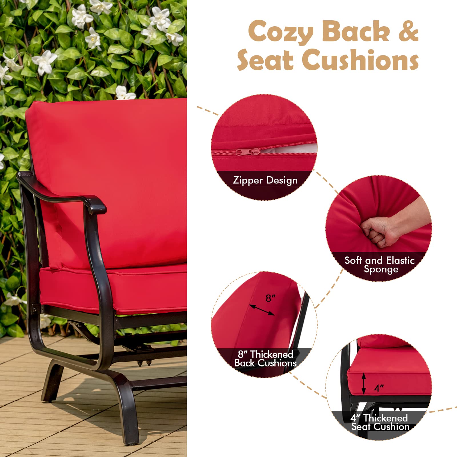 Giantex 3-Piece Outdoor Bistro Set with Rocking Chairs & Coffee Table - Steel Patio Rockers, Gliding Front Porch Furniture for Yard, Poolside, Deck, Garden (Red) | Perfect for Relaxing in Backyard, Balcony or Outdoor Entertaining