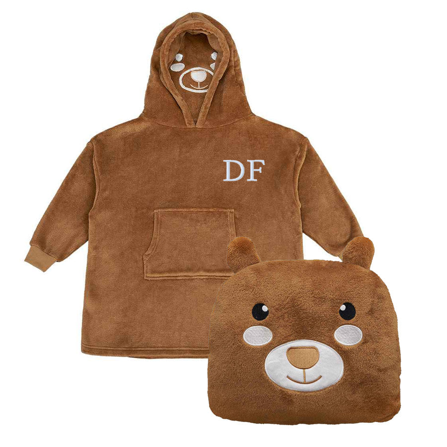Custom Embroidered Initial Fleece Hoodie & Soft Toy - Personalized Gift for Kids, Women & Men | Cozy Winter Wear, Birthday Present, Christmas Gift