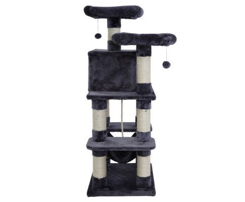 Velvet Cosmo Cat Tree Scratcher Condo House - Multi-Level Cat Climbing Tower with Scratching Posts & Cozy Hideaway - Perfect for Indoor Cats Play, Rest & Scratch (Grey)