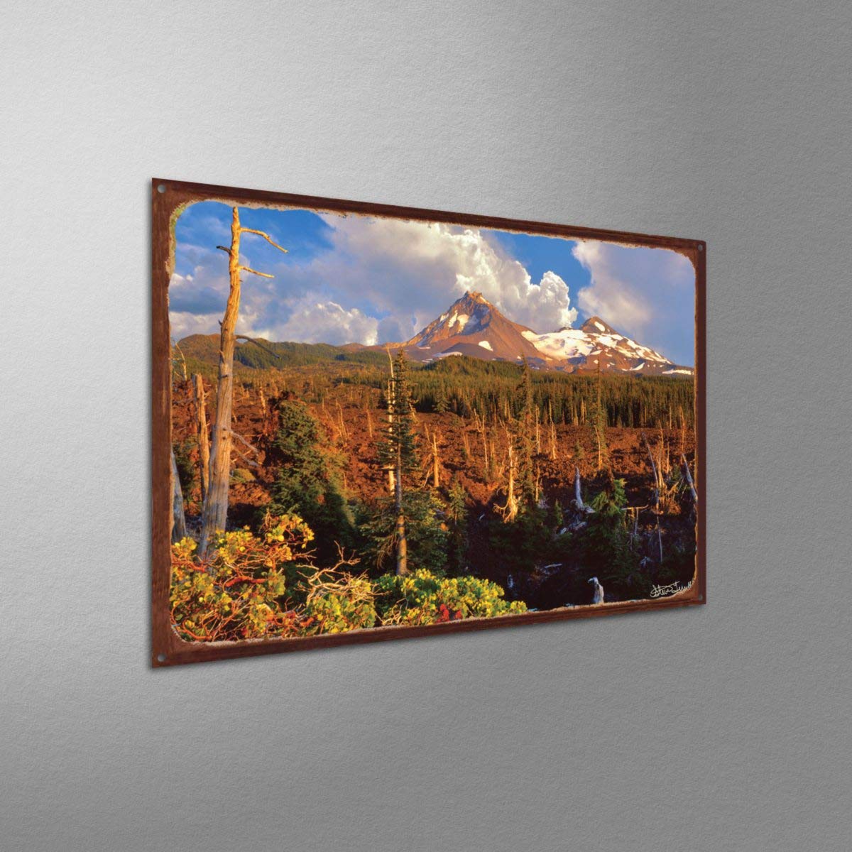 North & Middle Sister Mountains Oregon - Rustic Metal Wall Art Print 11.5x17.5 Inches - Landscape Photography by Steve Terrill - Perfect for Home, Office & Cabin Decor