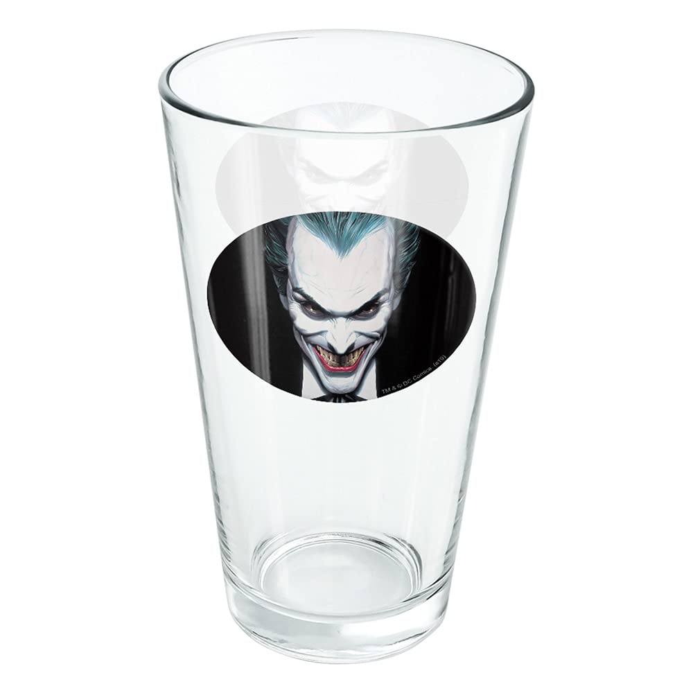 LOGOVISION Batman Alex Ross Joker Head 16 oz Pint Glass - Licensed Tempered Glass with Printed Design | Perfect Fan Gift for Beer, Soda & Cold Drinks | Great for Home Bars, Movie Nights & Comic-Themed Parties