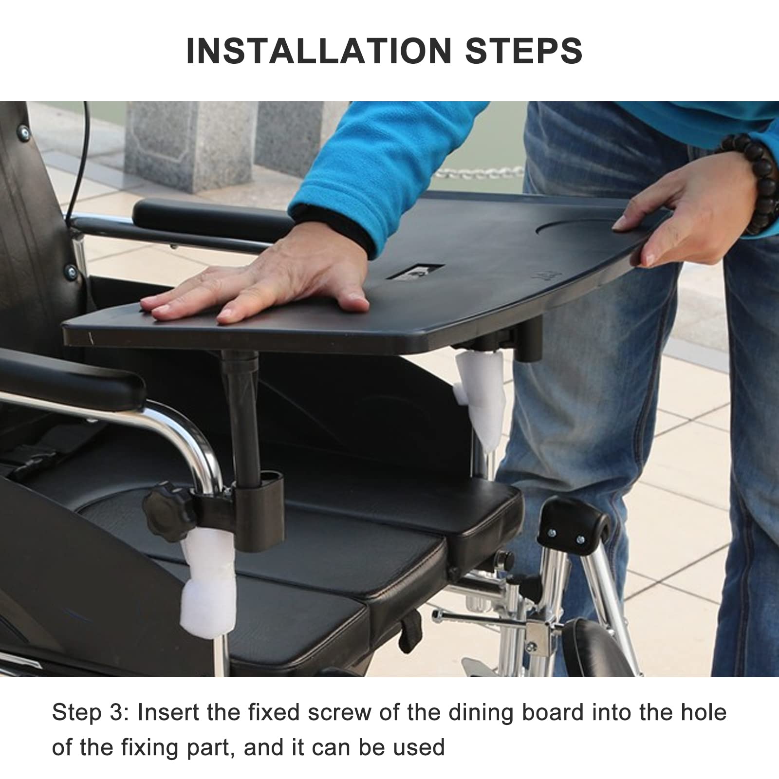 ZBJDX Black Thickened Removable Wheelchair Tray Table for Adults - Portable Medical Wheelchair Desk Accessories with Cup Holder | Dining, Reading & Laptop Use for Wheelchair Users