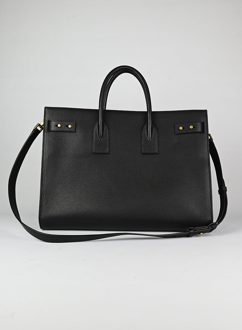 Saint Laurent Sac du Jour Large Black Leather Tote Bag for Women - Luxury Designer Handbag for Work, Travel & Everyday Use