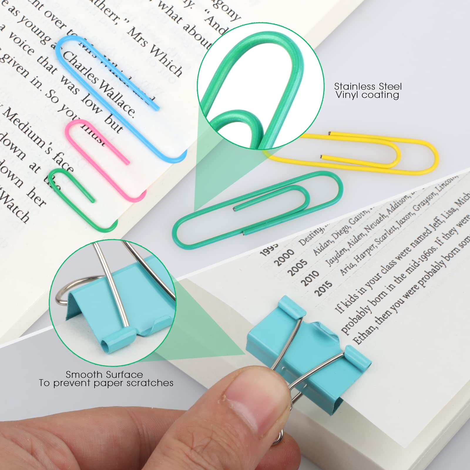 300 Pcs Paper Clips, Binder Clips & Rubber Bands Set - Assorted Sizes Office Supplies for Organizing Documents, School Projects, Teacher Desk Essentials & Home Office Organization