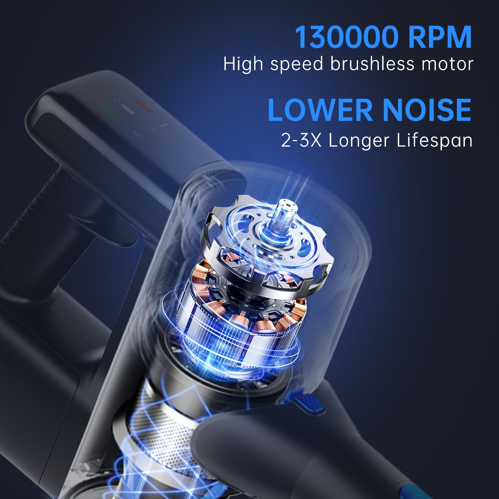 FABULETTA Cordless Stick Vacuum Cleaner - 500W Brushless Motor, Lightweight & Rechargeable for Home Use, 55 Min Runtime - Perfect for Pet Hair, Carpet, Hard Floors (Deep Blue) | Ideal for Quick Cleanups, Stairs, Cars & Daily Household Cleaning
