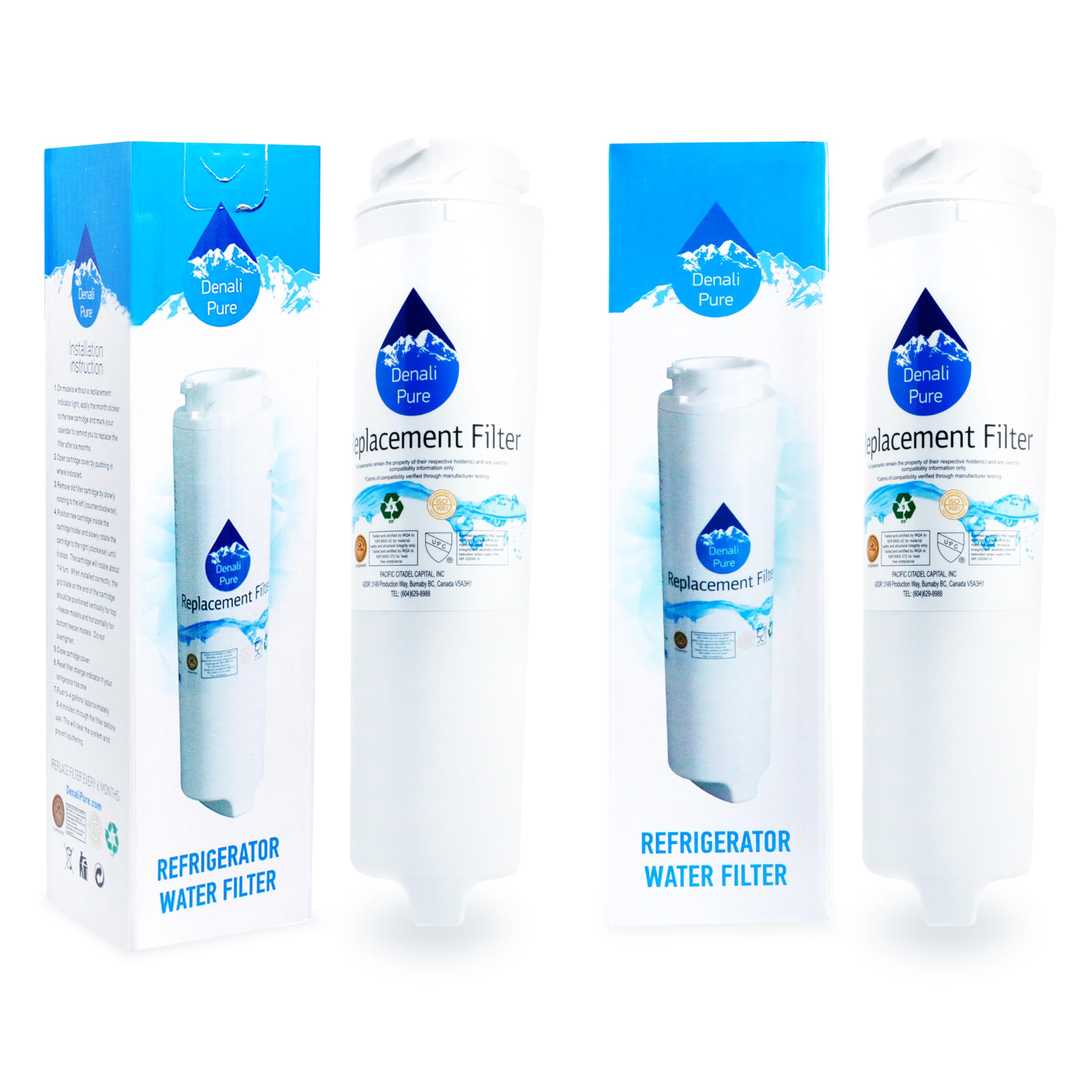 2-Pack GE PDS22MCRBWW Refrigerator Water Filter Replacement - Compatible with GE GSWF Fridge Filter Cartridge | Clean Drinking Water for Home & Office Use