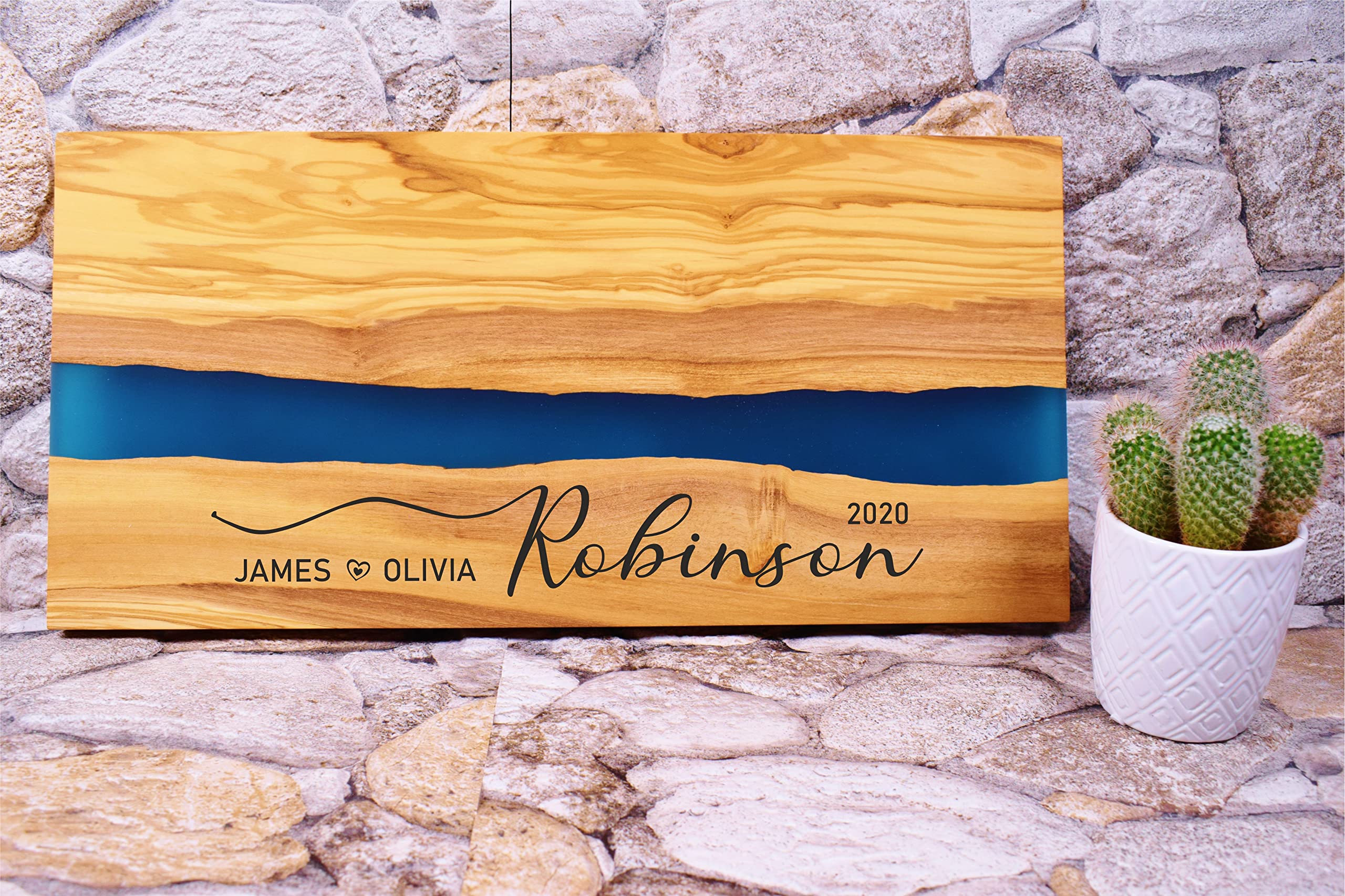 Handmade Olive Epoxy Live Edge Cheese Serving Board - Unique Custom Laser Engraved Gift for Weddings, Anniversaries, Mother's Day, Father's Day & Housewarming - Perfect for Cheese Platters, Charcuterie & Entertaining Guests
