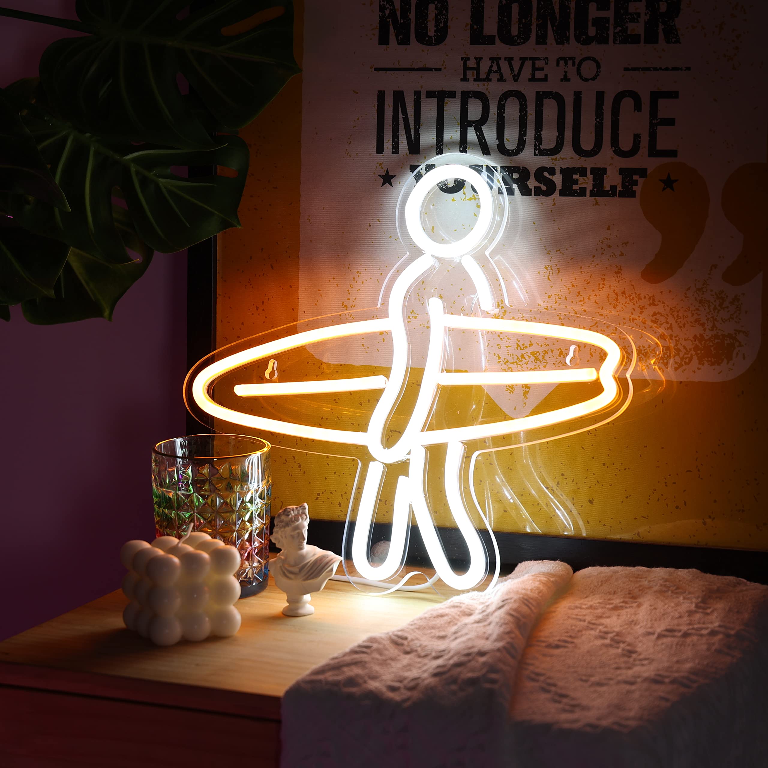 Surfer Neon Sign - Aesthetic Dimmable LED Wall Decor for Bedroom, Anime Room & Game Room - 13x12 Inches Orange Neon Light - Perfect for Teen Room, Dorm Decor & Man Cave Lighting