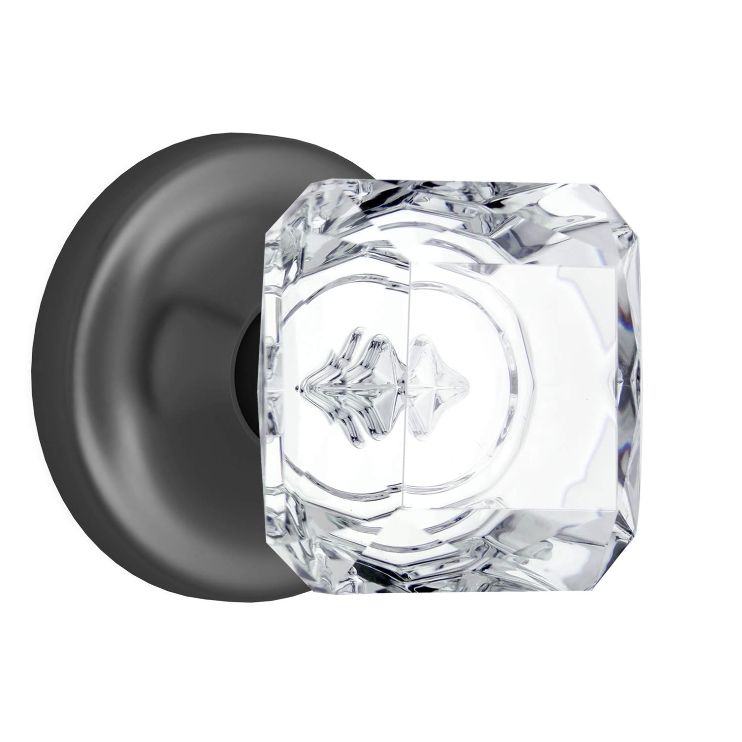 (3 Pack) Dark Grey Privacy Crystal Door Knobs - Princess Cut with Round Rosette for Bedroom, Bathroom & Closet Doors - Elegant Home Decor Upgrade