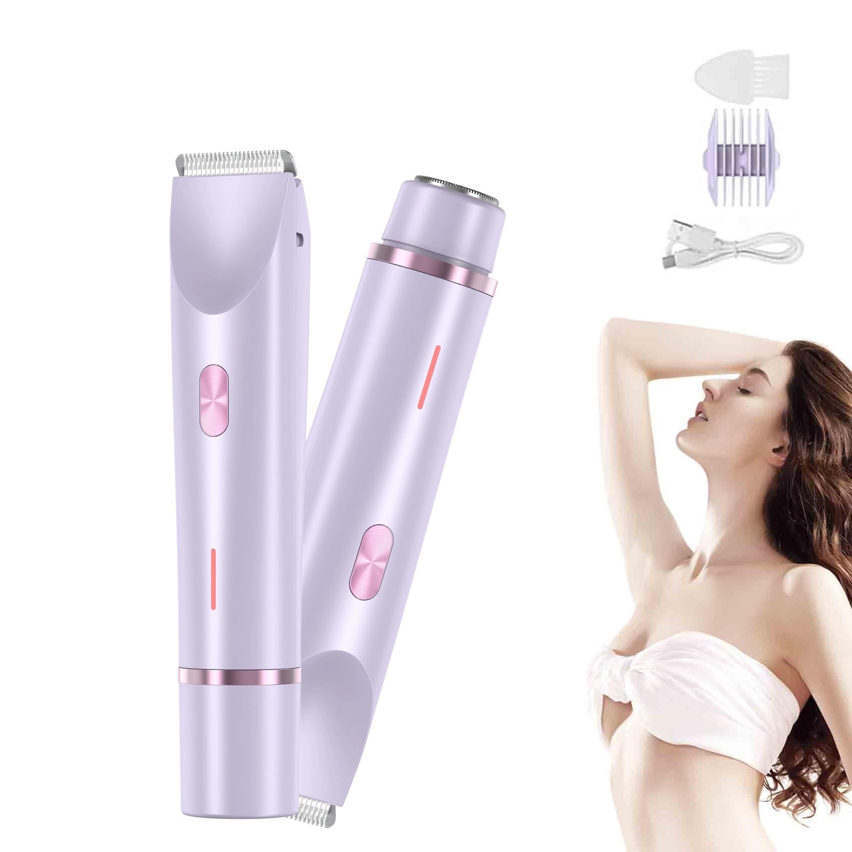 Whimsyard 2-in-1 Electric Shaver for Women - Waterproof Wet/Dry Rechargeable Bikini & Body Hair Trimmer - Painless Lady Shaver for Sensitive Skin - Perfect for Travel, Gym & Beach Prep