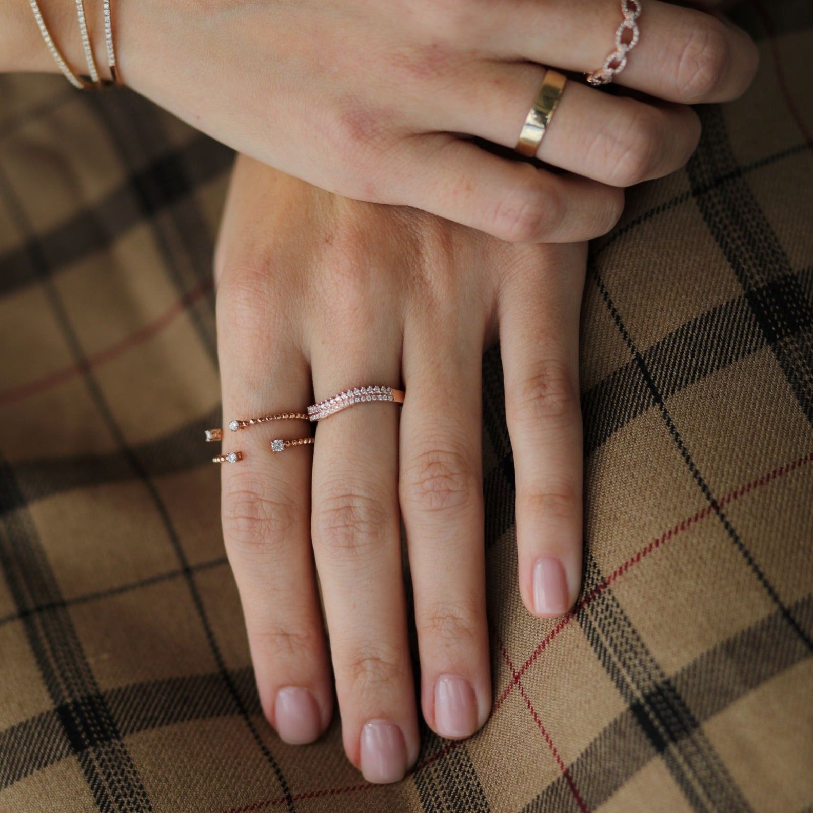 14k Rose Gold Floating Diamond Beaded Wrap Ring - Elegant Stackable Jewelry for Women, Perfect for Weddings, Anniversaries & Everyday Wear