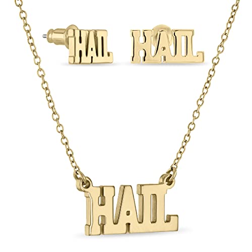 E - UM HAIL Gold Stud Earrings and Matching Gold Necklace Set