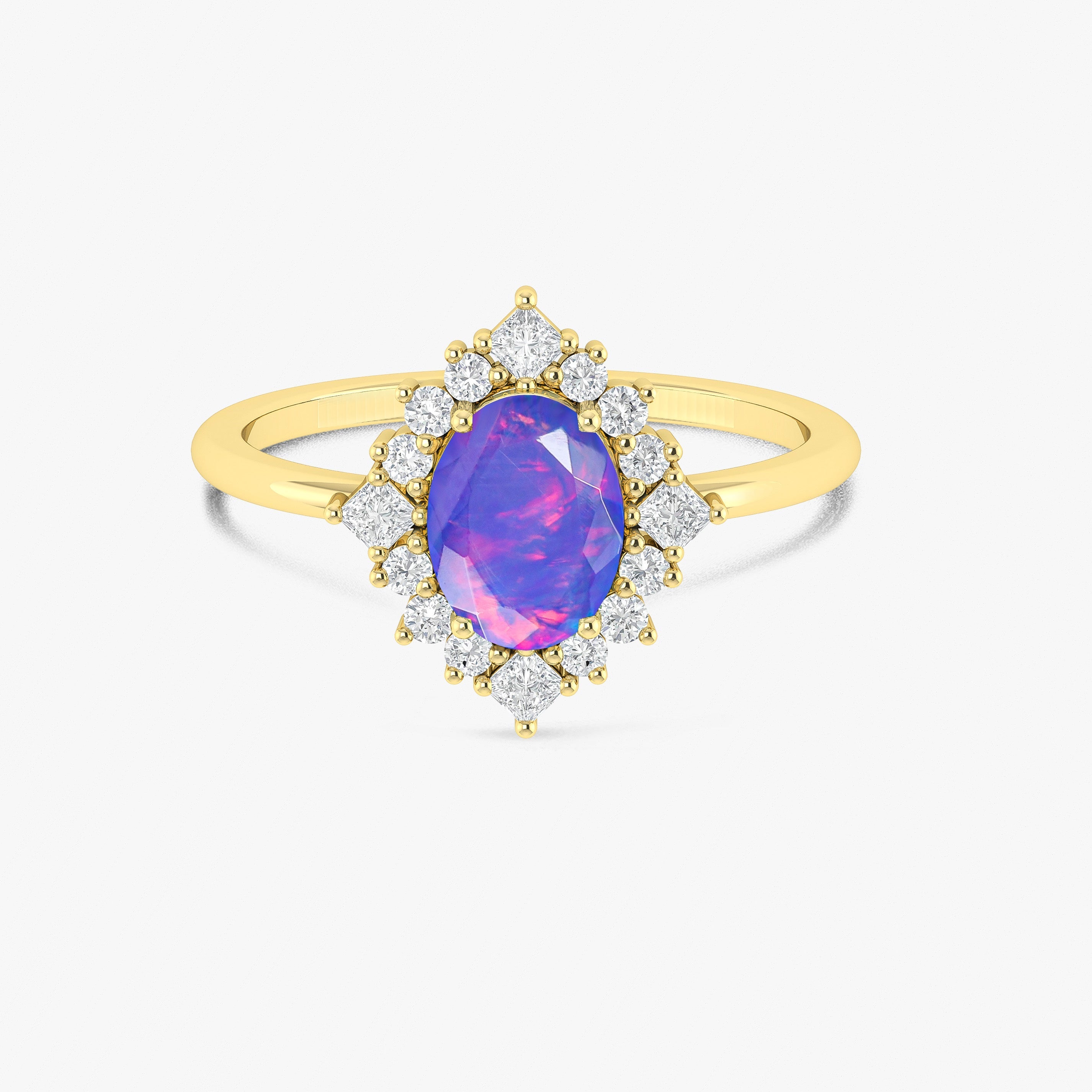 Blue Natural Fire Faceted Ethiopian Opal Ring for Women - Genuine Opal Jewelry for Engagement, Wedding & Special Occasions