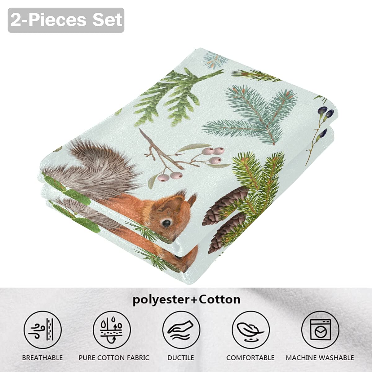 VKPSCHJ Autumn Squirrel Kitchen Towels Set of 2 - Super Absorbent Soft Hand Towels for Bathroom & Kitchen - Perfect for Fall Decor, Holiday Gifts & Cozy Home Use