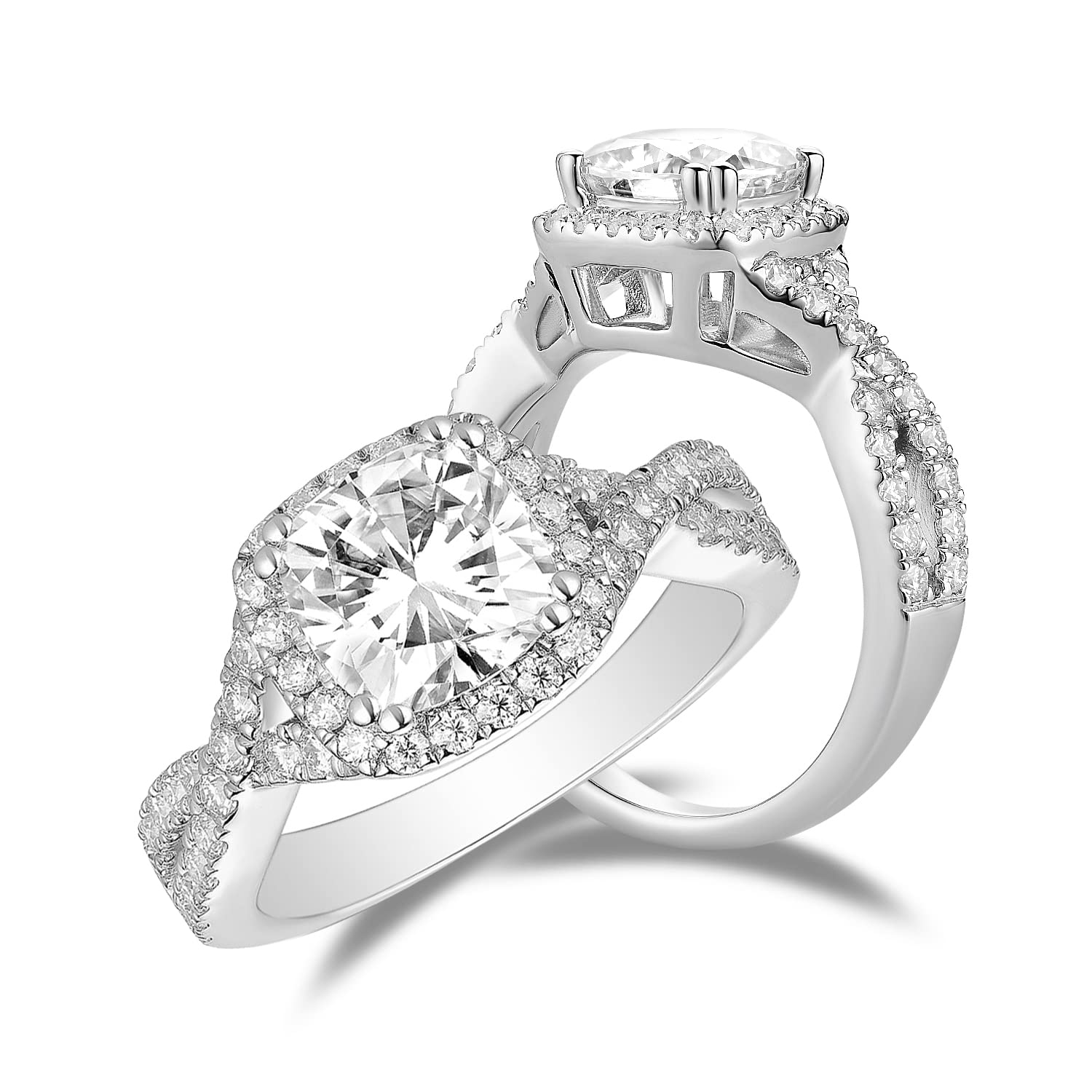 DovEggs 2ct Cushion Cut Moissanite Engagement Ring for Women - 7.5x7.5mm GHI Color Near Colorless Halo Split Shank Wedding Band in 14k Gold or Sterling Silver | Perfect for Proposals, Anniversaries & Special Occasions