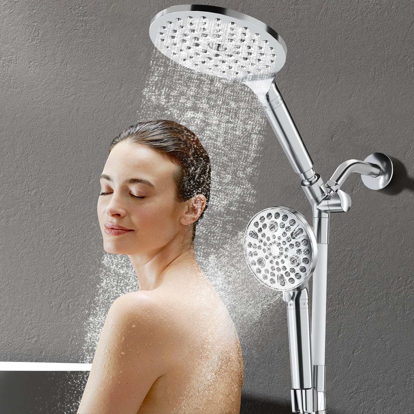 HEROBAI High Pressure Rainfall Shower Head with Handheld Spray Combo - Dual Filtered Shower System with Adjustable Arm & 6ft Hose (Chrome) for Spa-Like Bathroom Relaxation & Water Saving